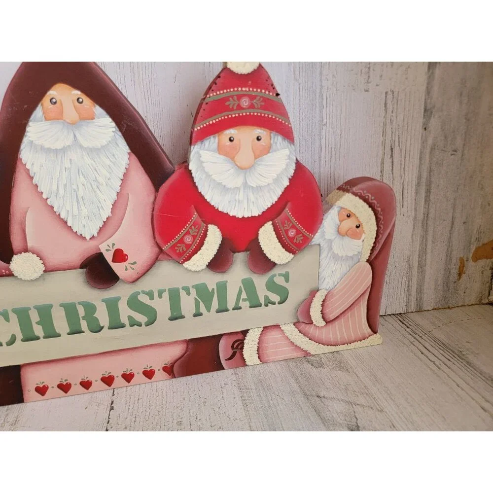 Vintage wooden Santa Claus Merry Xmas home‎ decor figure sign